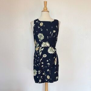 Vintage 90s Express Navy Blue Floral Sleeveless Wrap Style Dress